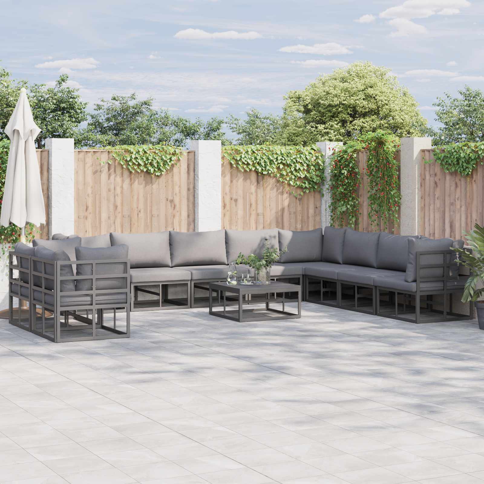 Conjunto de sofás de jardín con cojín 10 pcs Negro Aluminio
