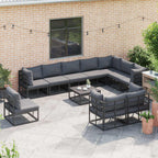 Conjunto de sofás de jardín con cojín 10 pcs Negro Aluminio