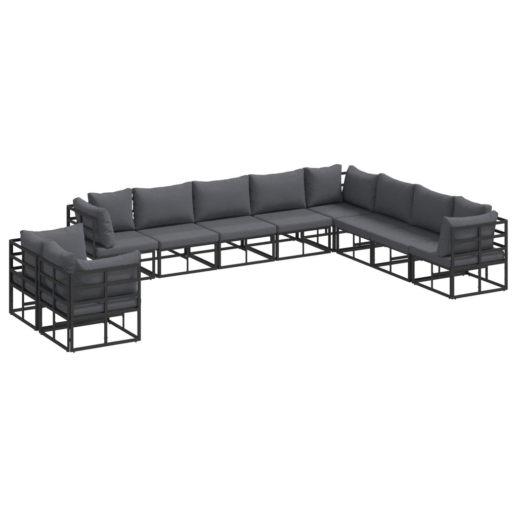 Conjunto de sofás de jardín con cojín 10 pcs Negro Aluminio