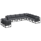 Conjunto de sofás de jardín con cojín 10 pcs Negro Aluminio