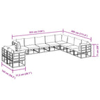 Conjunto de sofás de jardín con cojín 10 pcs Negro Aluminio