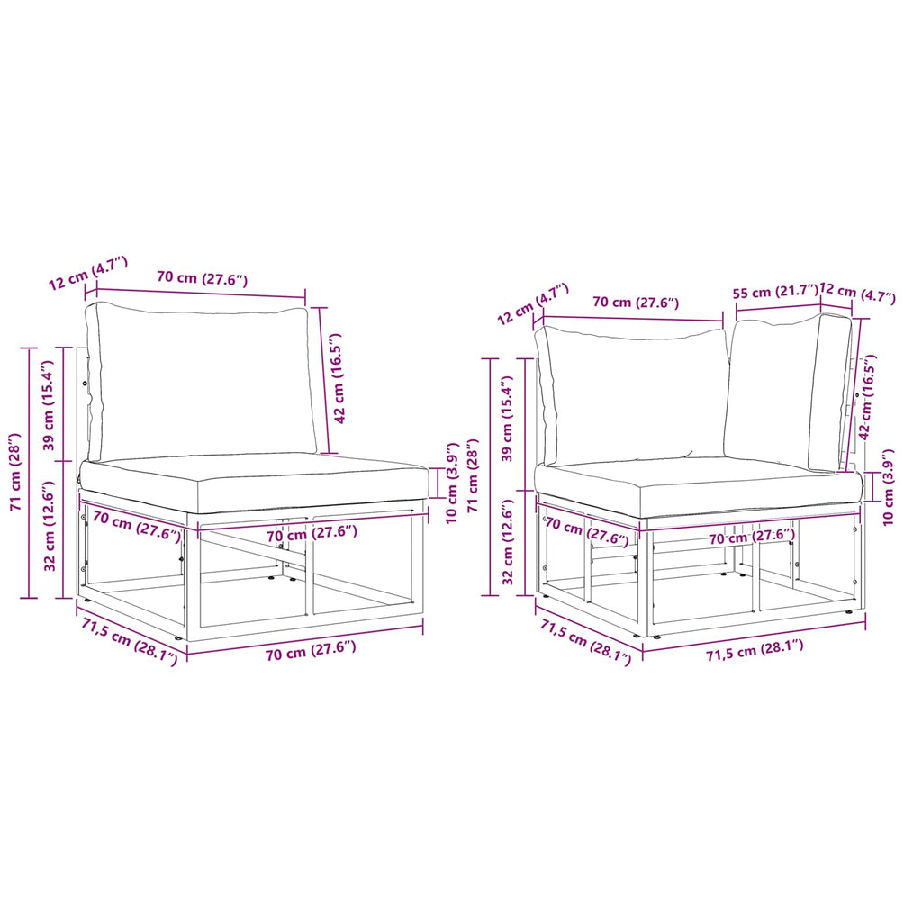 Conjunto de sofás de jardín con cojín 10 pcs Negro Aluminio