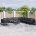 Conjunto de sofás de jardín con cojín 11 pcs Negro Aluminio