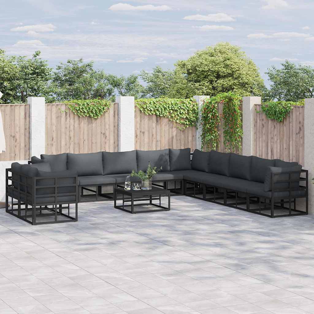 Conjunto de sofás de jardín con cojín 11 pcs Negro Aluminio