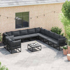 Conjunto de sofás de jardín con cojín 11 pcs Negro Aluminio