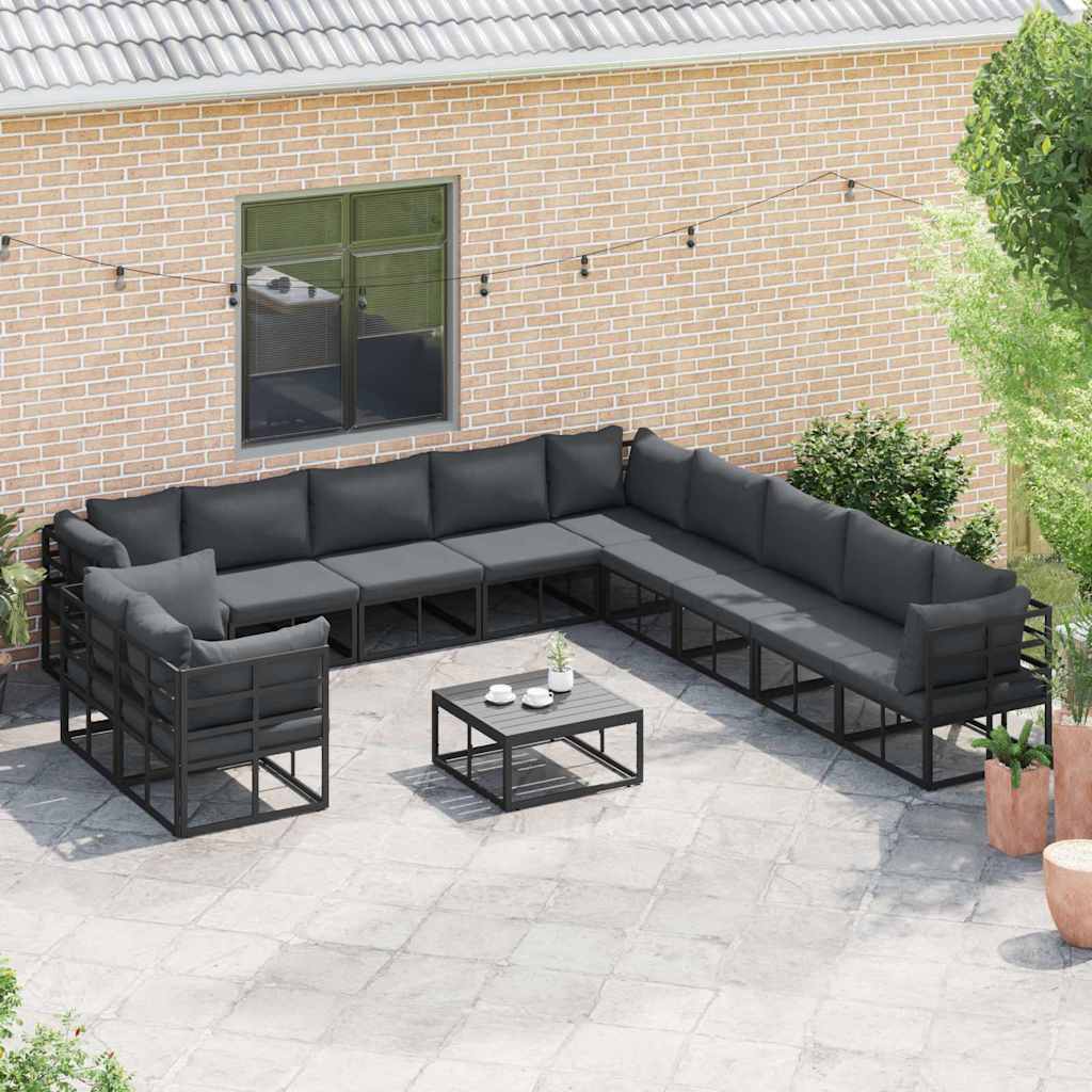 Conjunto de sofás de jardín con cojín 11 pcs Negro Aluminio
