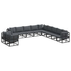 Conjunto de sofás de jardín con cojín 11 pcs Negro Aluminio