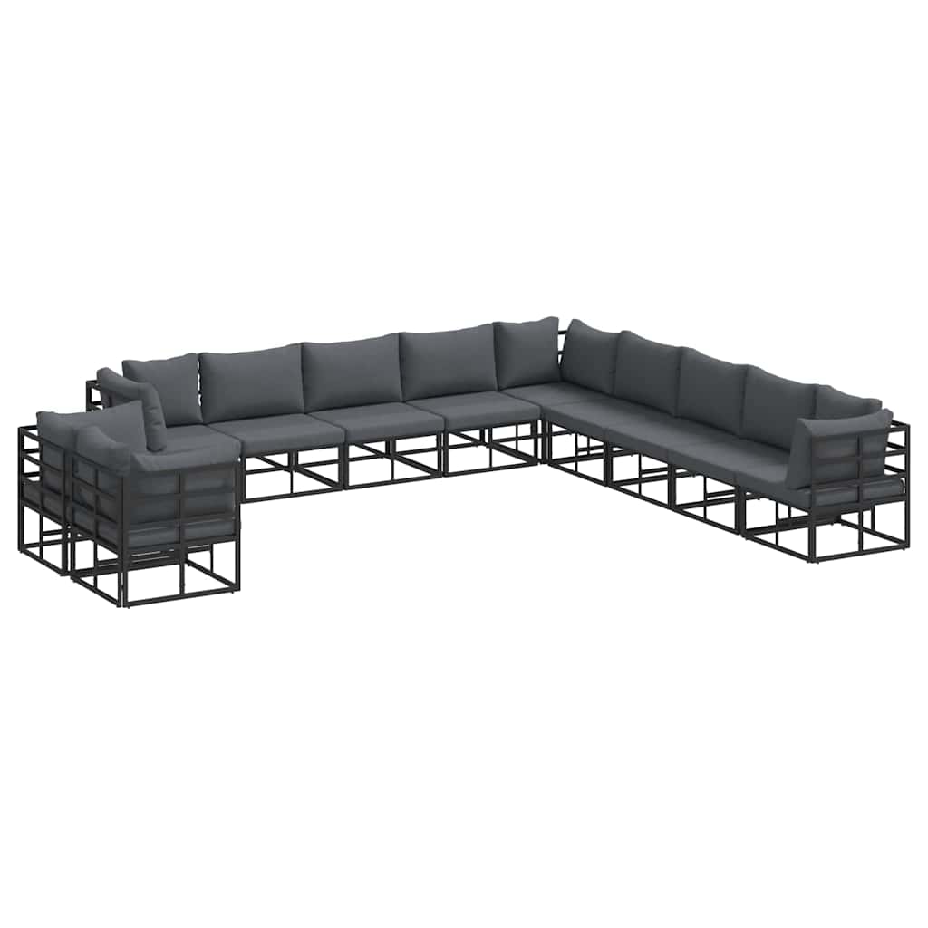 Conjunto de sofás de jardín con cojín 11 pcs Negro Aluminio
