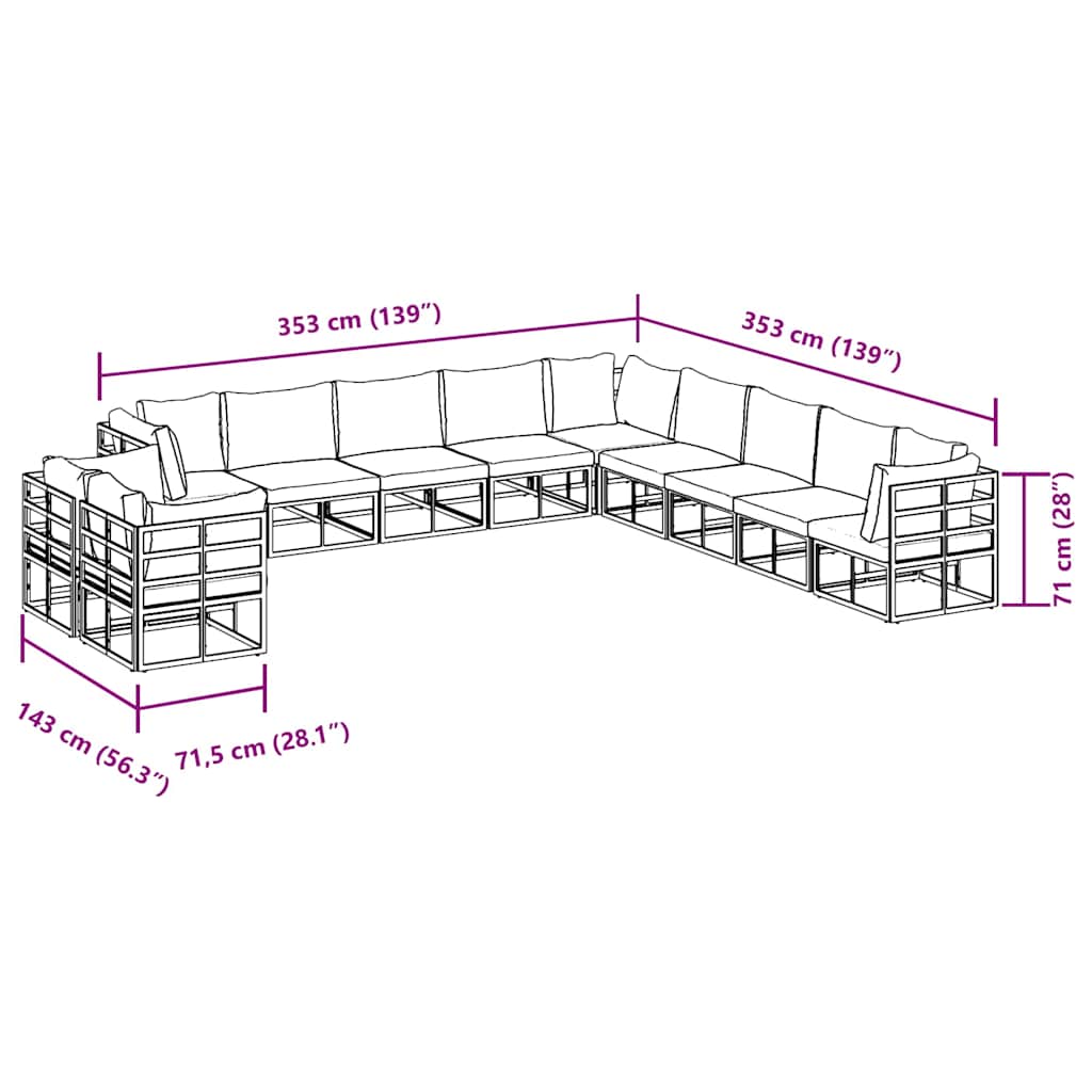 Conjunto de sofás de jardín con cojín 11 pcs Negro Aluminio