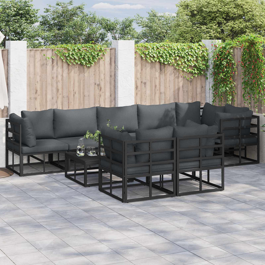 Conjunto de sofás de jardín con cojín 8 pcs Negro Aluminio