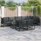 Conjunto de sofás de jardín con cojín 8 pcs Negro Aluminio