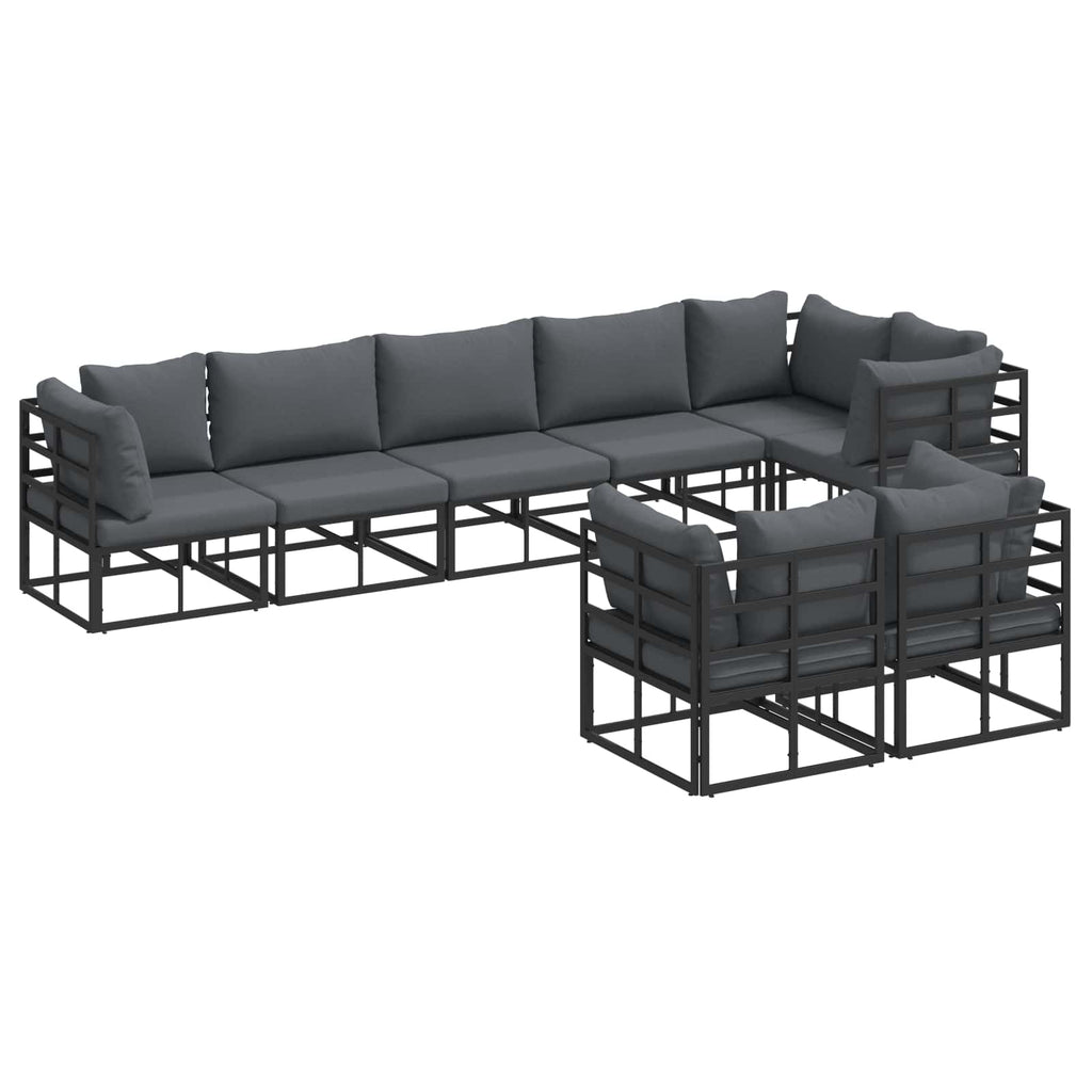 Conjunto de sofás de jardín con cojín 8 pcs Negro Aluminio