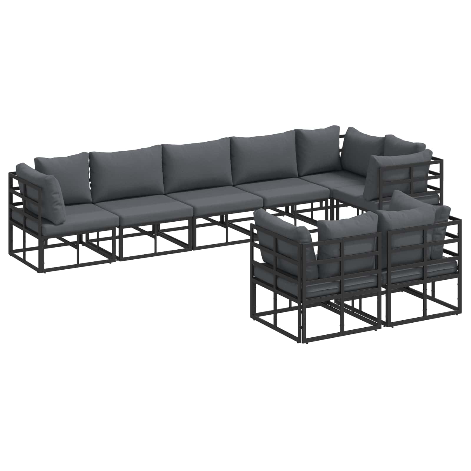 Conjunto de sofás de jardín con cojín 8 pcs Negro Aluminio