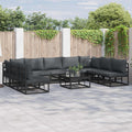 Conjunto de sofás de jardín con cojín 10 pcs Negro Aluminio