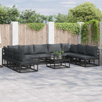 Conjunto de sofás de jardín con cojín 10 pcs Negro Aluminio