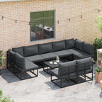 Conjunto de sofás de jardín con cojín 10 pcs Negro Aluminio