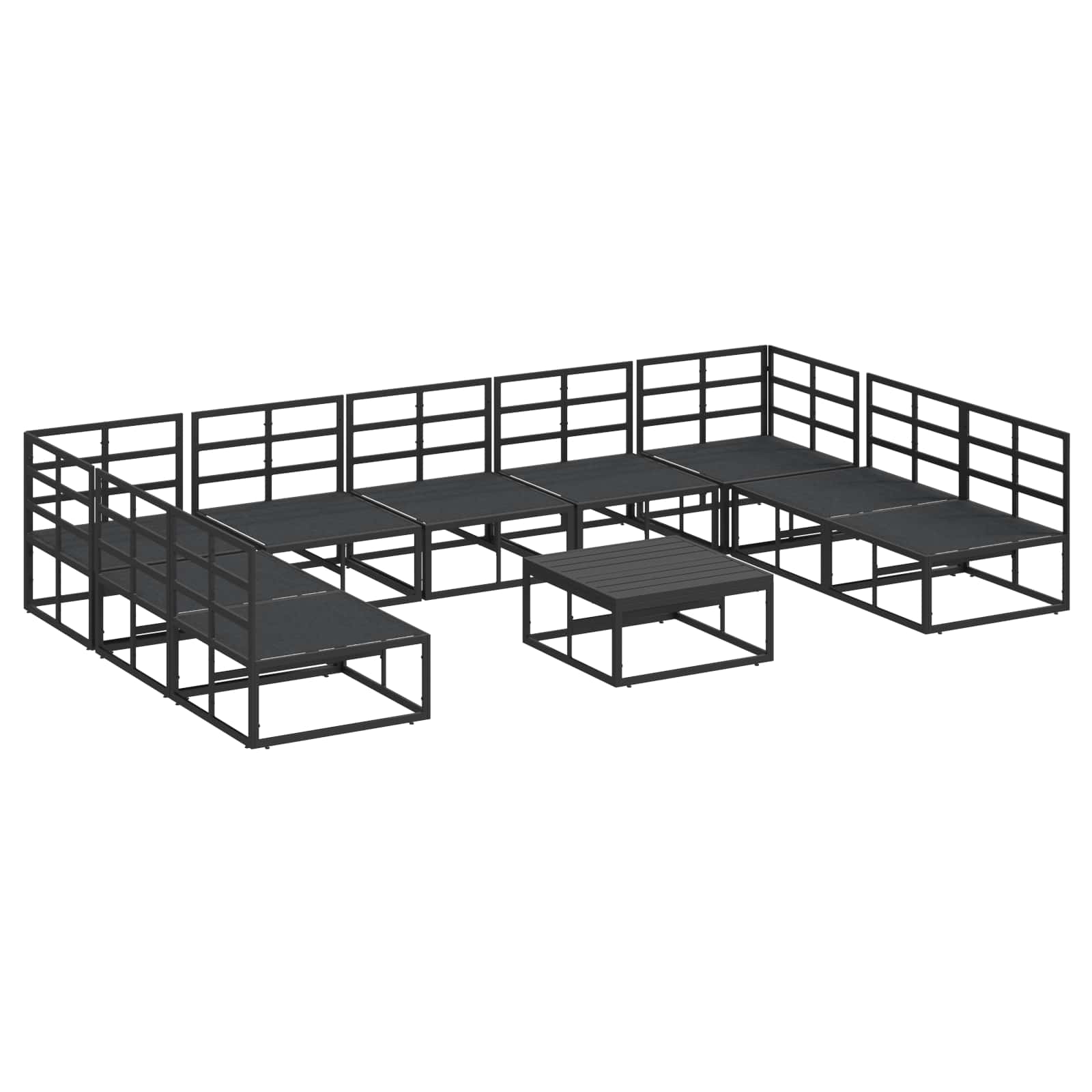 Conjunto de sofás de jardín con cojín 10 pcs Negro Aluminio