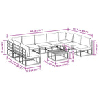 Conjunto de sofás de jardín con cojín 10 pcs Negro Aluminio