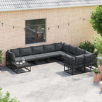 Conjunto de sofás de jardín con cojín 10 pcs Negro Aluminio