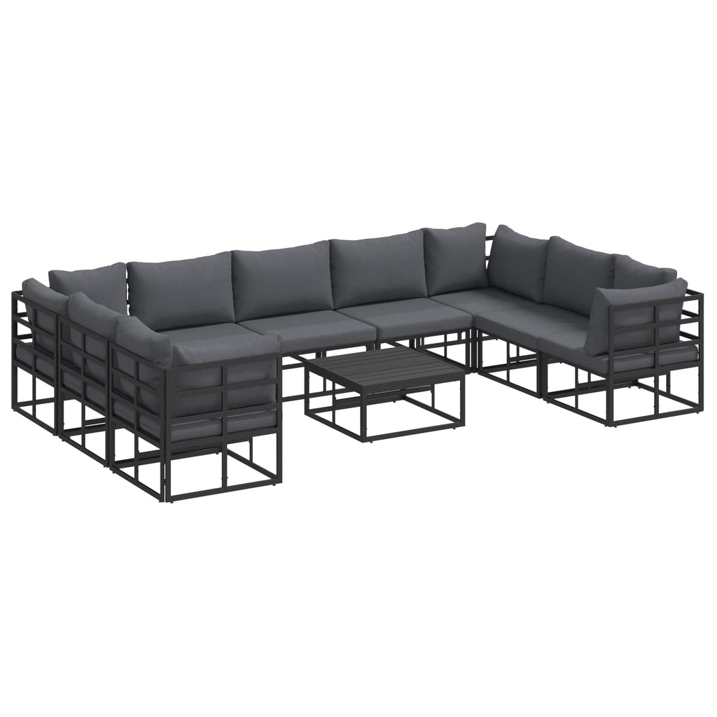 Conjunto de sofás de jardín con cojín 10 pcs Negro Aluminio