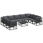 Conjunto de sofás de jardín con cojín 10 pcs Negro Aluminio