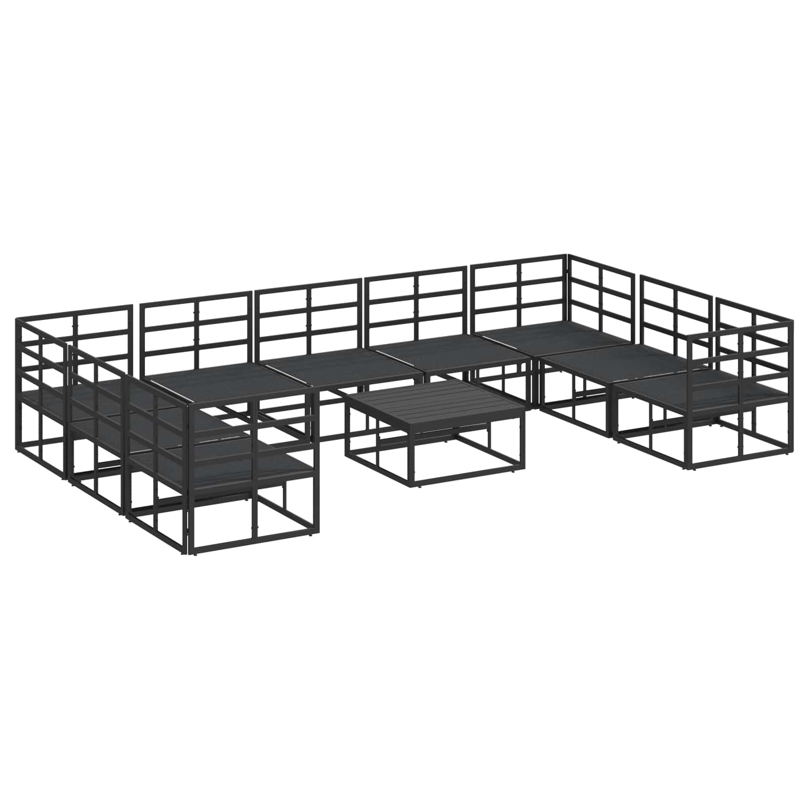 Conjunto de sofás de jardín con cojín 10 pcs Negro Aluminio
