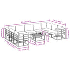 Conjunto de sofás de jardín con cojín 10 pcs Negro Aluminio