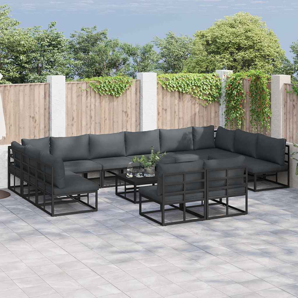 Conjunto de sofás de jardín con cojín 10 pcs Negro Aluminio
