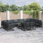 Conjunto de sofás de jardín con cojín 12 pcs Negro Aluminio