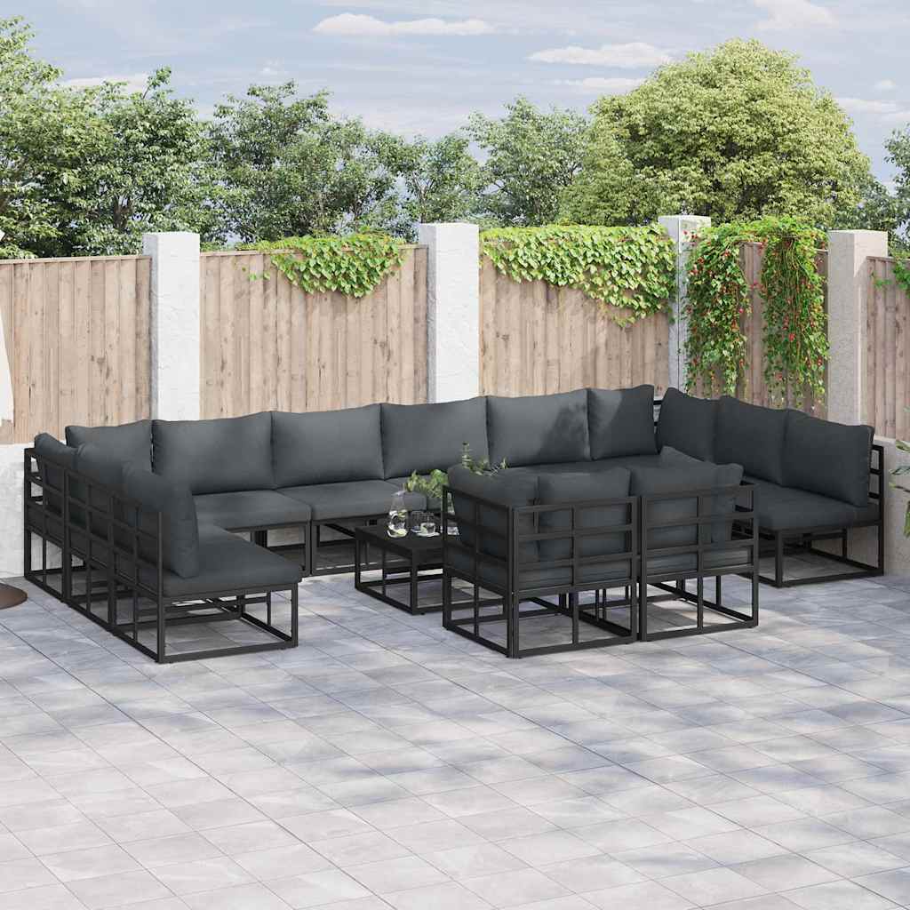 Conjunto de sofás de jardín con cojín 12 pcs Negro Aluminio