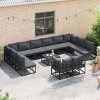 Conjunto de sofás de jardín con cojín 12 pcs Negro Aluminio