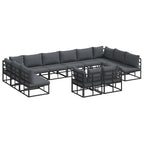 Conjunto de sofás de jardín con cojín 12 pcs Negro Aluminio