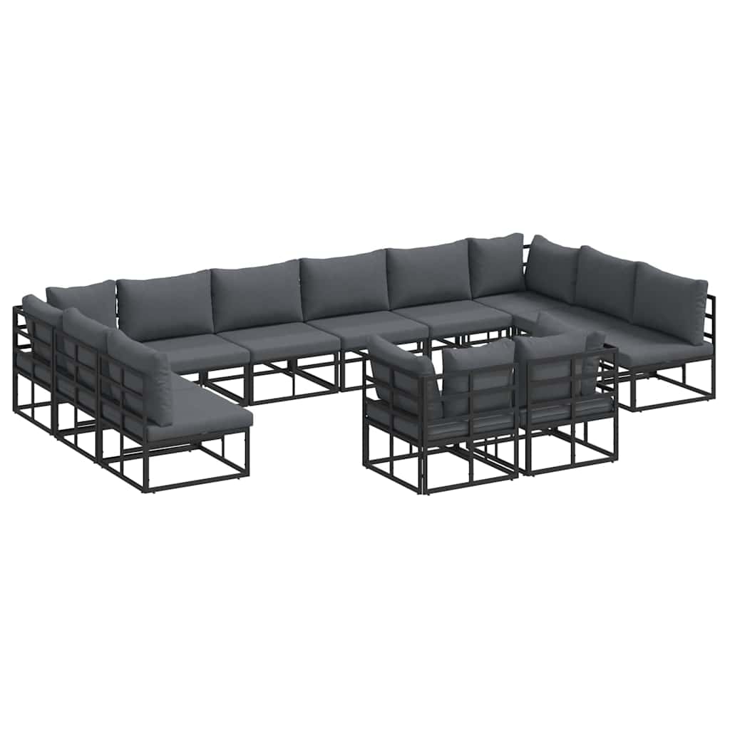 Conjunto de sofás de jardín con cojín 12 pcs Negro Aluminio