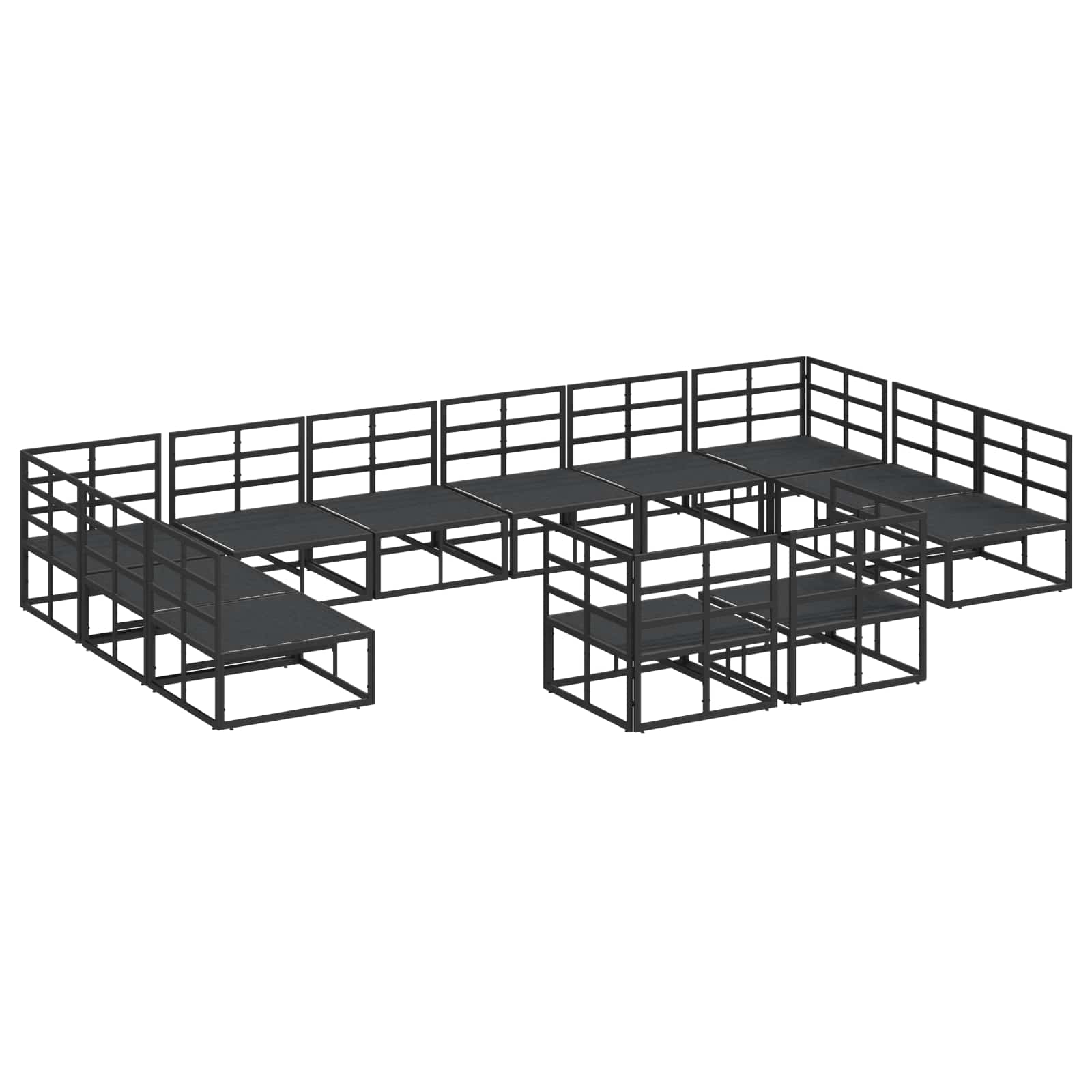 Conjunto de sofás de jardín con cojín 12 pcs Negro Aluminio