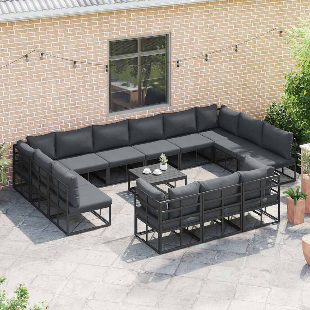 Conjunto de sofás de jardín con cojín 13 pcs Negro Aluminio