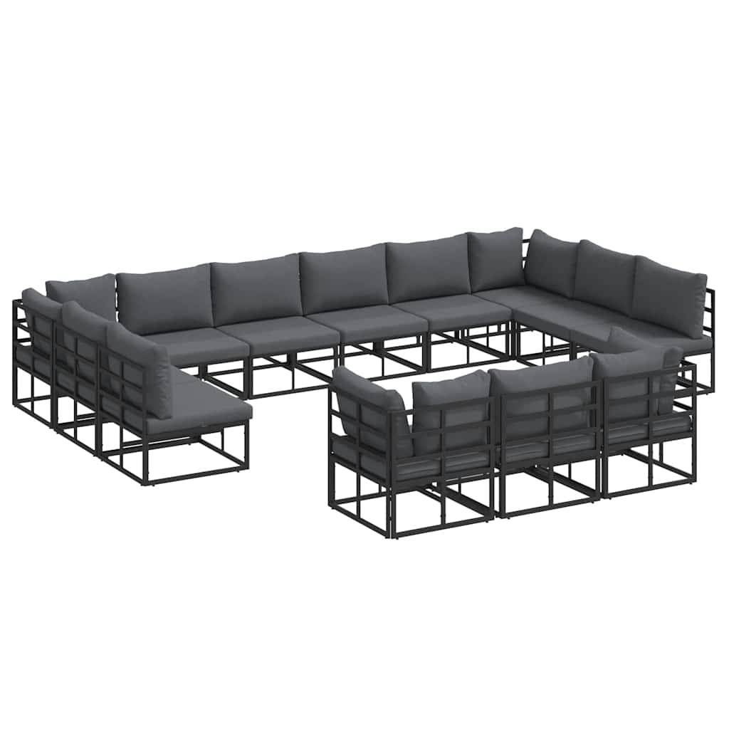 Conjunto de sofás de jardín con cojín 13 pcs Negro Aluminio