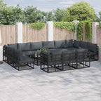 Conjunto de sofás de jardín con cojín 14 pcs Negro Aluminio