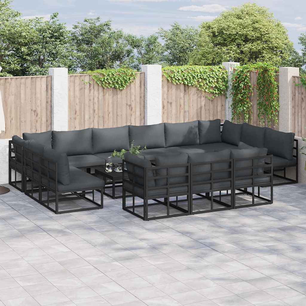 Conjunto de sofás de jardín con cojín 14 pcs Negro Aluminio