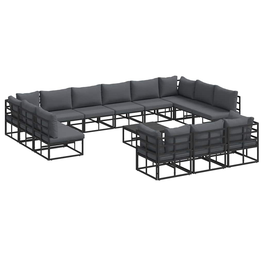 Conjunto de sofás de jardín con cojín 14 pcs Negro Aluminio
