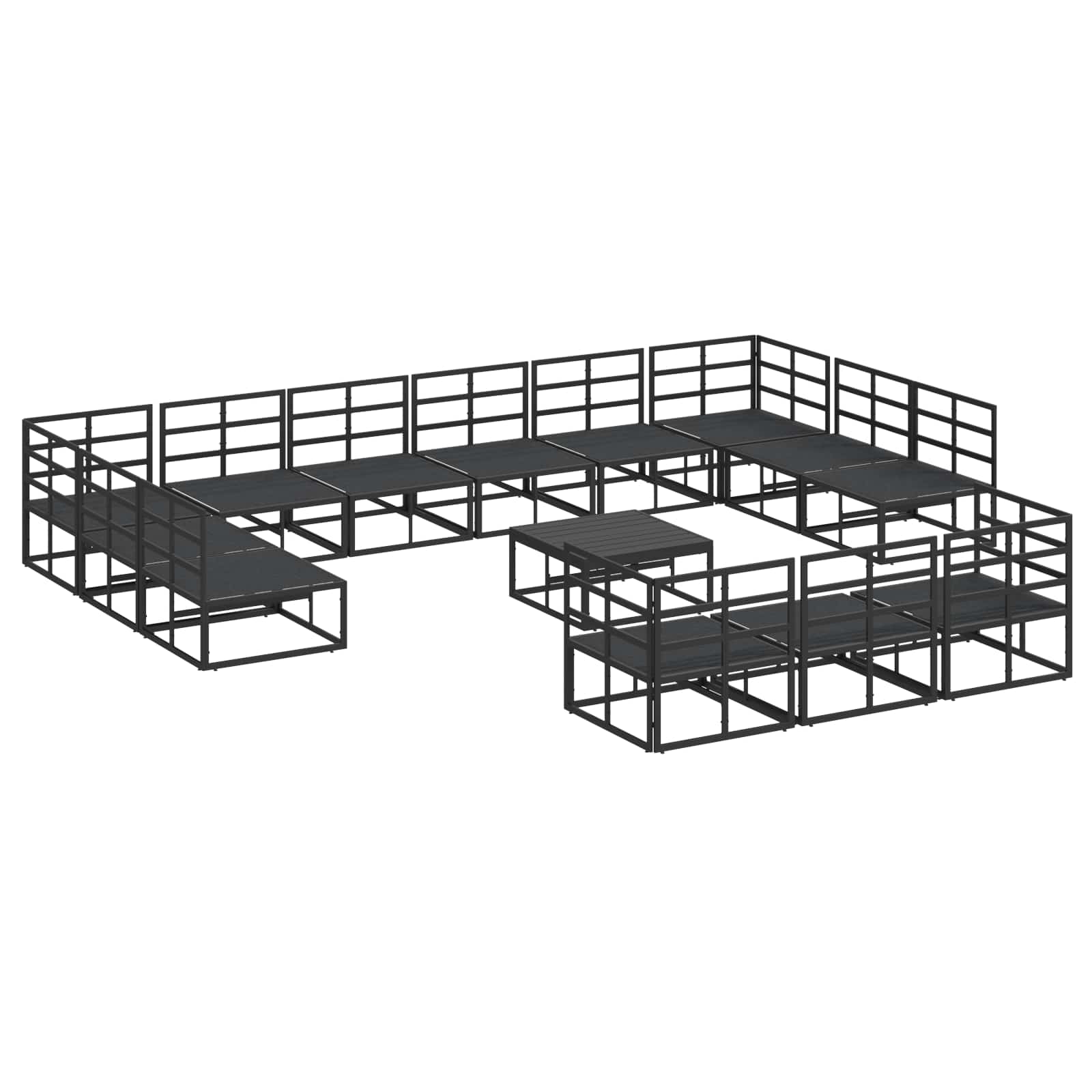 Conjunto de sofás de jardín con cojín 14 pcs Negro Aluminio