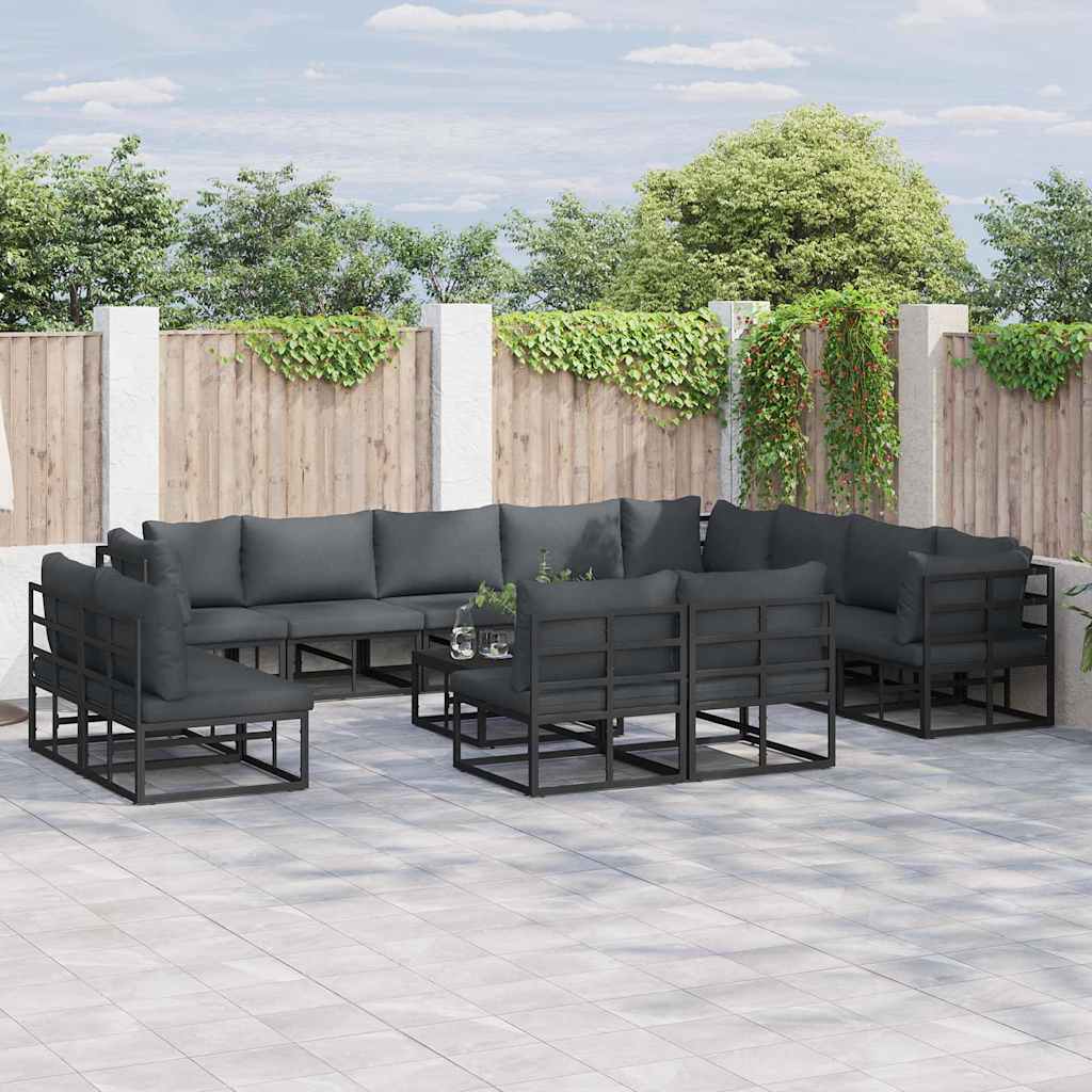 Conjunto de sofás de jardín con cojín 12 pcs Negro Aluminio