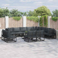 Conjunto de sofás de jardín con cojín 12 pcs Negro Aluminio