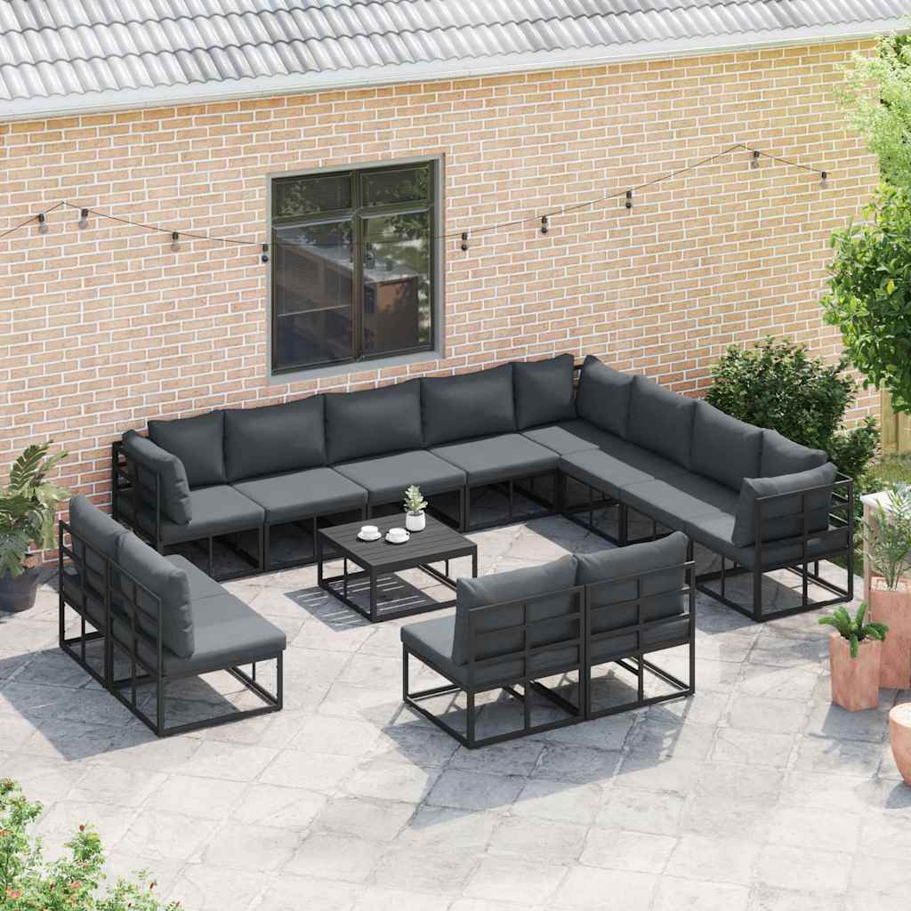 Conjunto de sofás de jardín con cojín 12 pcs Negro Aluminio