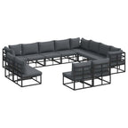 Conjunto de sofás de jardín con cojín 12 pcs Negro Aluminio