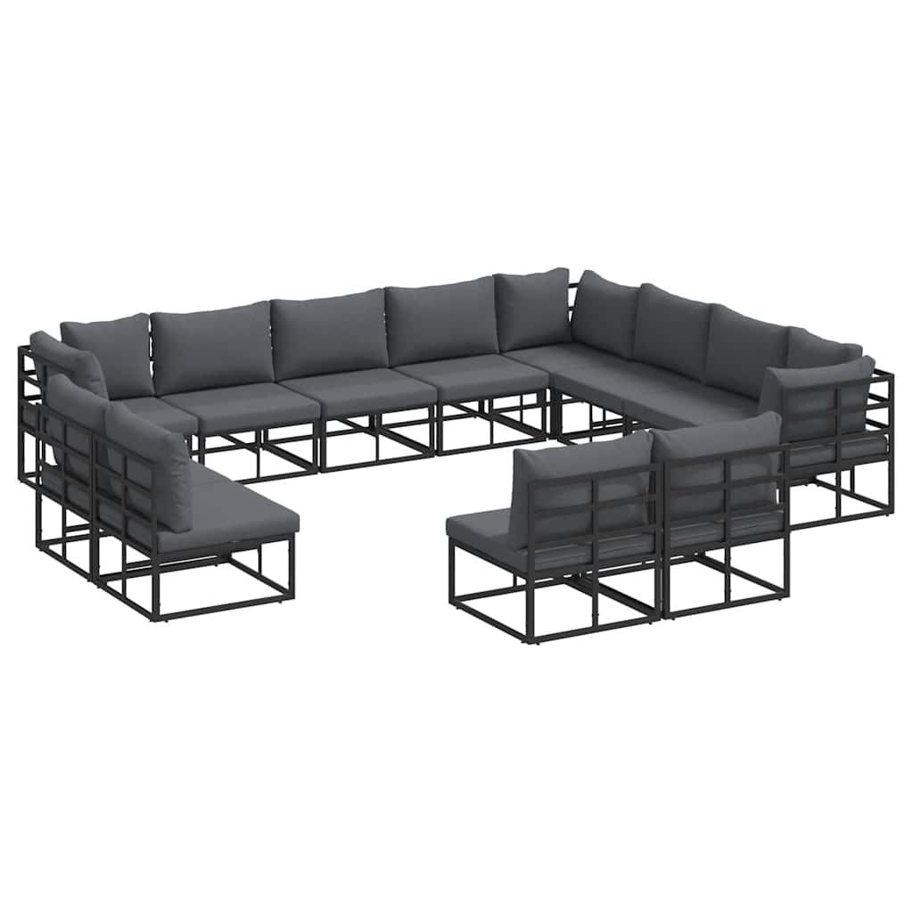 Conjunto de sofás de jardín con cojín 12 pcs Negro Aluminio