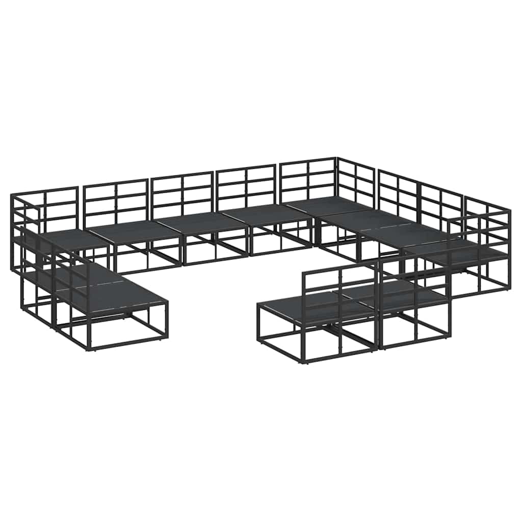 Conjunto de sofás de jardín con cojín 12 pcs Negro Aluminio