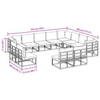 Conjunto de sofás de jardín con cojín 12 pcs Negro Aluminio
