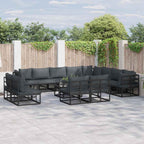 Conjunto de sofás de jardín con cojín 13 pcs Negro Aluminio