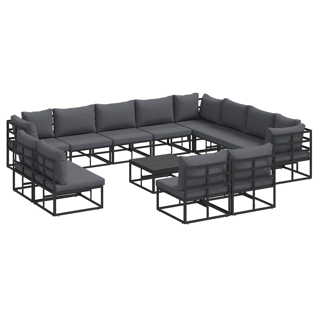 Conjunto de sofás de jardín con cojín 13 pcs Negro Aluminio