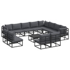 Conjunto de sofás de jardín con cojín 13 pcs Negro Aluminio